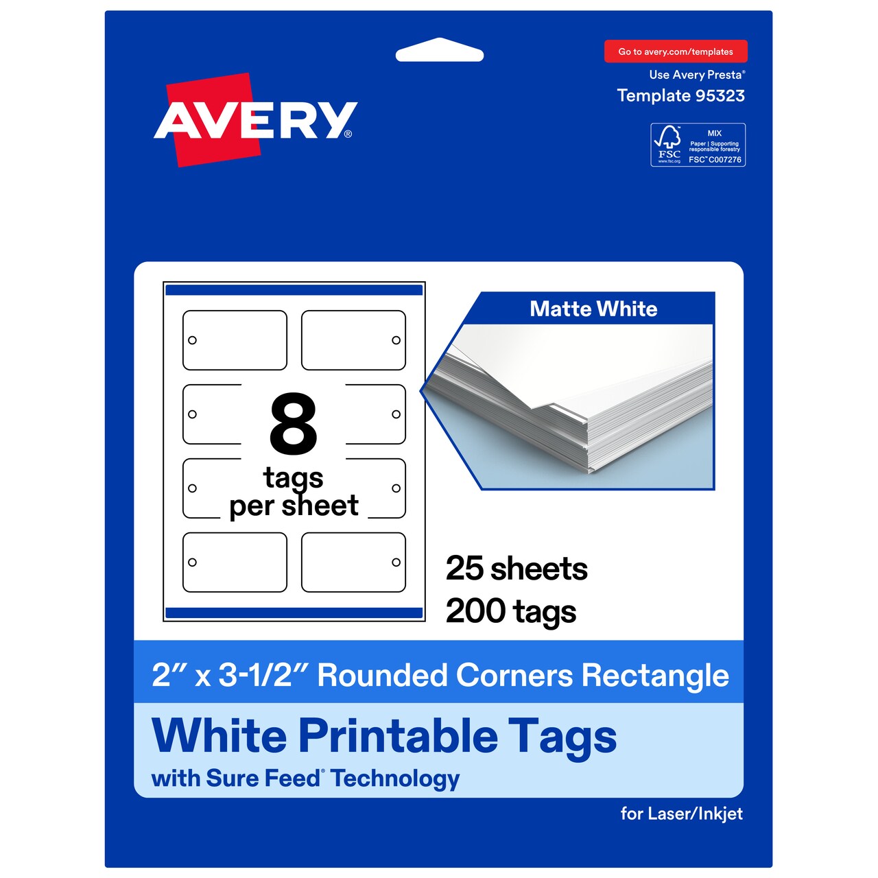 2" x 3-1/2" Rectangle Rounded Corners, Matte White Printable Tags